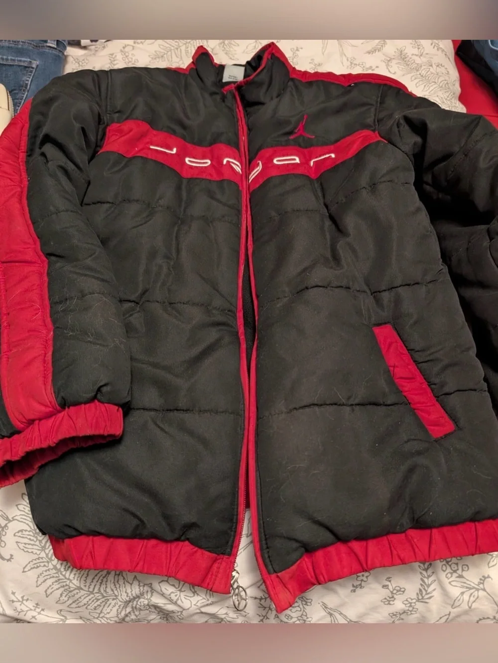Jordan Black and Red Youth Puffer Jacket